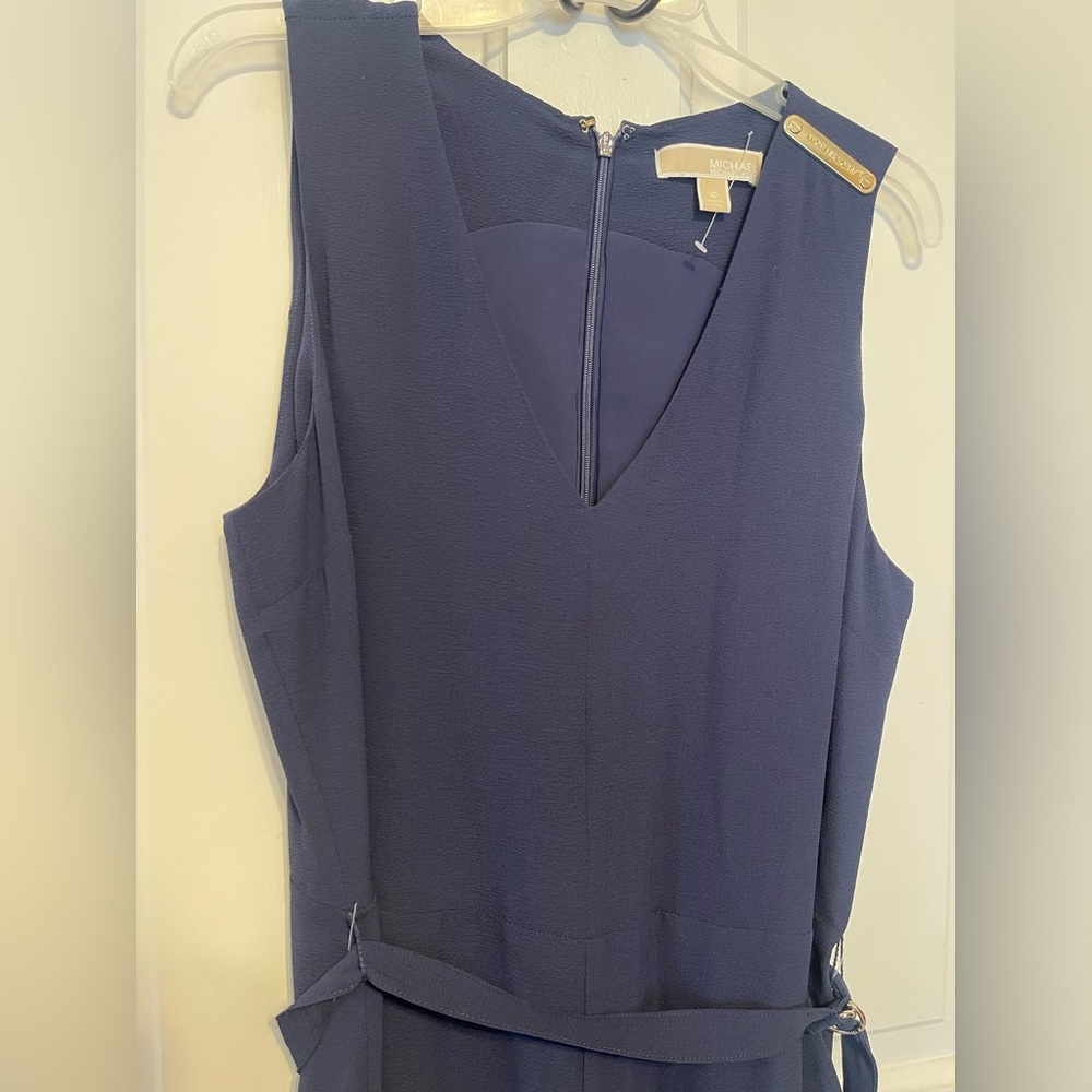 Michael Kors Navy Sleeveless Jumpsuit with Gold Accent